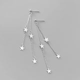 925 Sterling Silver Tassel Chain Star Stud Earrings Wedding Jewelry