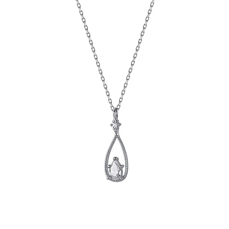 Davis 925 Sterling Silver Water Drop CZ Necklace