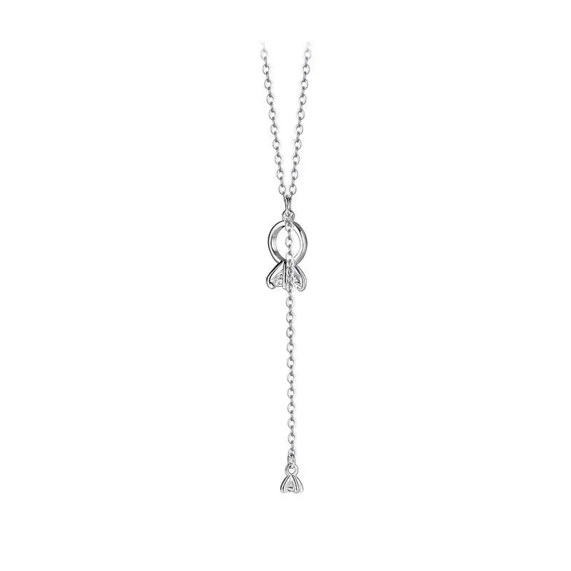 TrustDavis 925 Silver Zircon Tassel Chain Necklace For Women