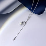 TrustDavis 925 Silver Zircon Tassel Chain Necklace For Women