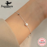 Davis 925 Sterling Silver Pearl Beads Chain Bracelet