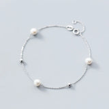 Davis 925 Sterling Silver Pearl Beads Chain Bracelet