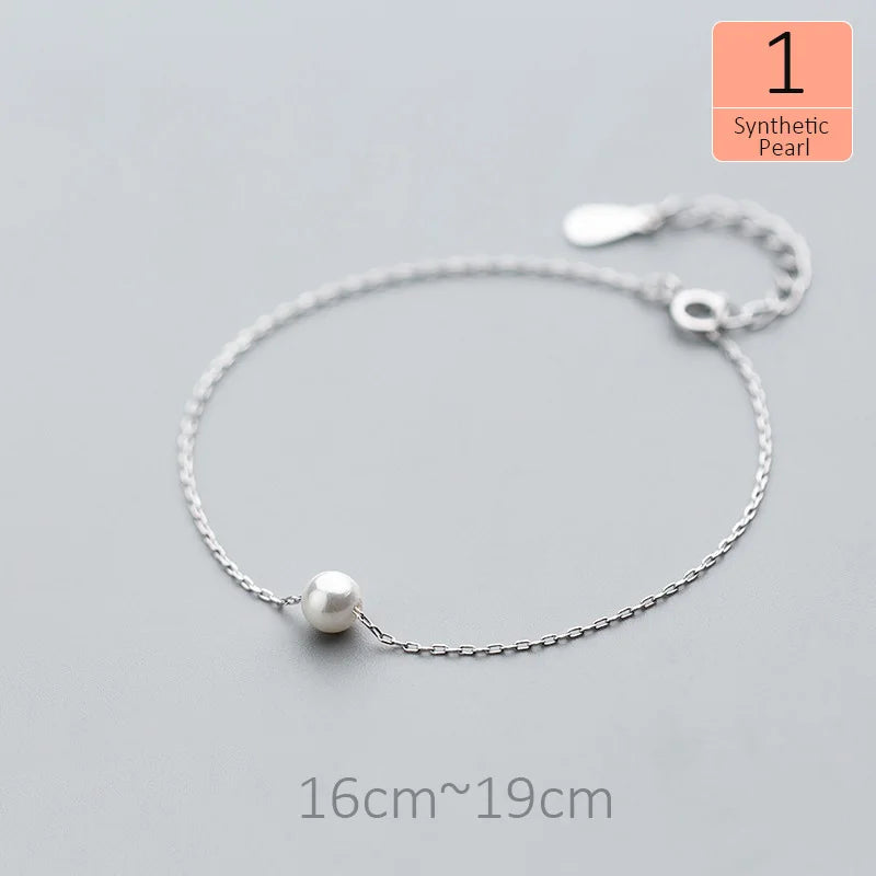Davis 925 Sterling Silver Pearl Beads Chain Bracelet