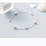 Davis 925 Sterling Silver Pearl Beads Chain Bracelet