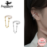 Davis 925 Sterling Silver Pearl Chain Clip Earrings Wedding Jewelry