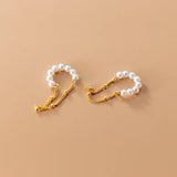 Davis 925 Sterling Silver Pearl Chain Clip Earrings Wedding Jewelry