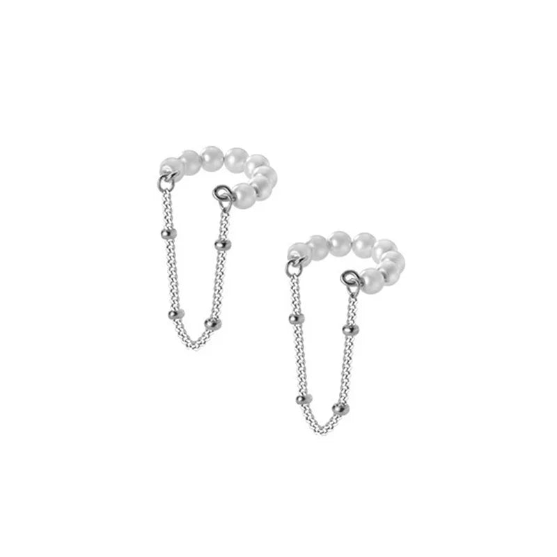 Davis 925 Sterling Silver Pearl Chain Clip Earrings Wedding Jewelry