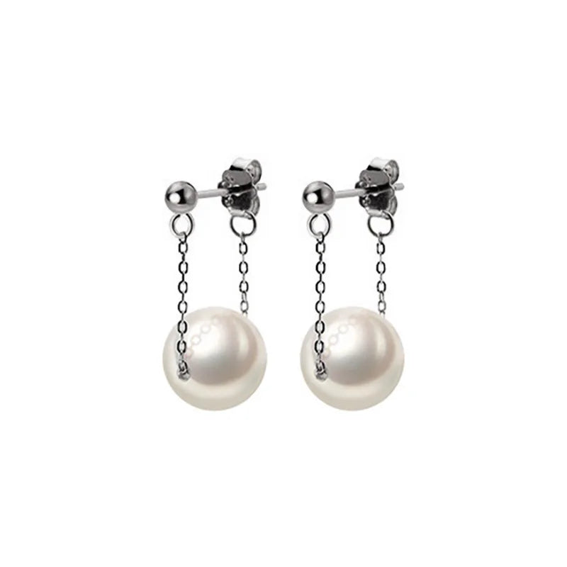 TrustDavis 925 Silver Synthesis Pearl Chain Stud Earring Wedding Jewelry