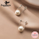TrustDavis 925 Silver Synthesis Pearl Chain Stud Earring Wedding Jewelry