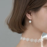 TrustDavis 925 Silver Synthesis Pearl Chain Stud Earring Wedding Jewelry