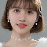 TrustDavis 925 Silver Synthesis Pearl Chain Stud Earring Wedding Jewelry