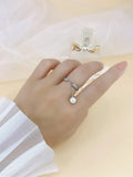 Davis 925 Silver Pearl CZ Chain Ring Women Wedding Party Fine Jewelry