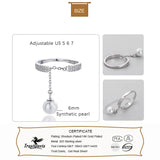 Davis 925 Silver Pearl CZ Chain Ring Women Wedding Party Fine Jewelry