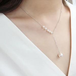 TrustDavis 925 Sterling Silver Tassel Pearl Necklace For Women Wedding