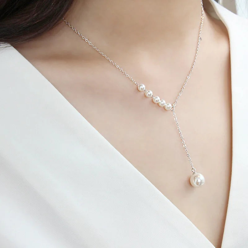 TrustDavis 925 Sterling Silver Tassel Pearl Necklace For Women Wedding