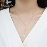 TrustDavis 925 Sterling Silver Tassel Pearl Necklace For Women Wedding