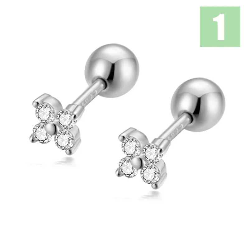 Davis 925 Sterling Silver Triangle Flower CZ Stud Earrings Wedding Jewelry