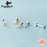Davis 925 Sterling Silver Triangle Flower CZ Stud Earrings Wedding Jewelry