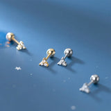 Davis 925 Sterling Silver Triangle Flower CZ Stud Earrings Wedding Jewelry