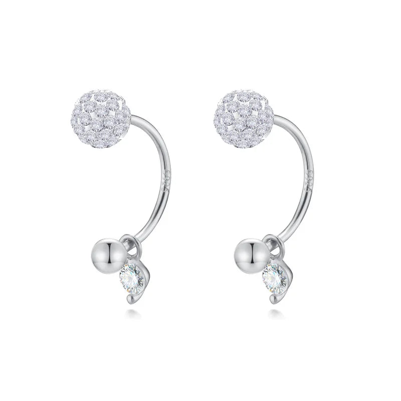 TrustDavis 925 Silver Ball CZ Stud Earrings Wedding Party S925 Jewelry