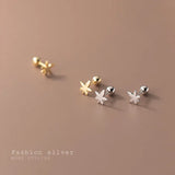 925 Sterling Silver V Shape Maple Leaf Stud Earrings