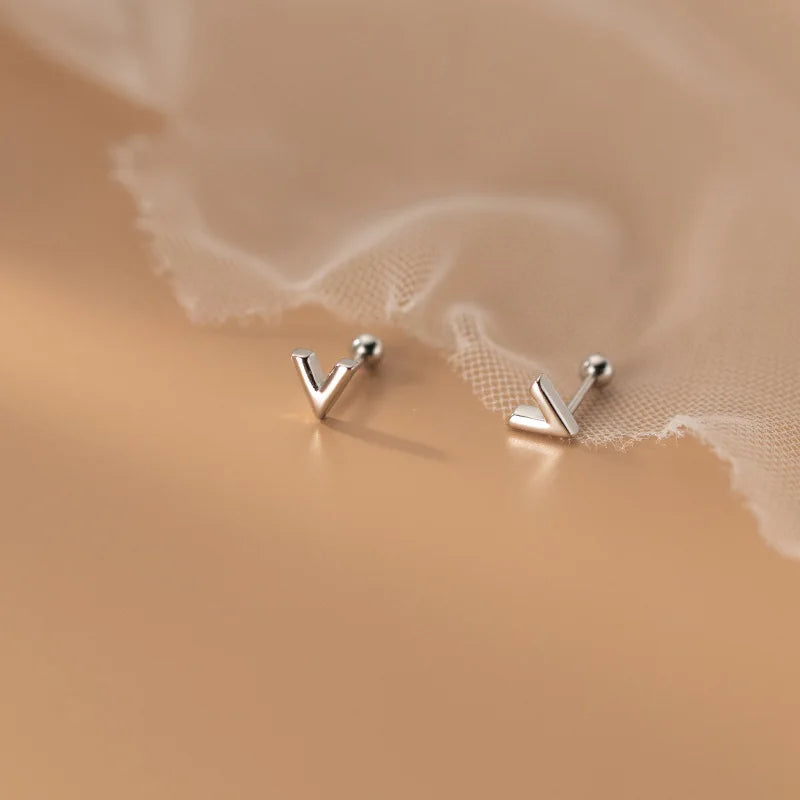 925 Sterling Silver V Shape Maple Leaf Stud Earrings
