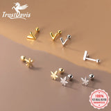 925 Sterling Silver V Shape Maple Leaf Stud Earrings