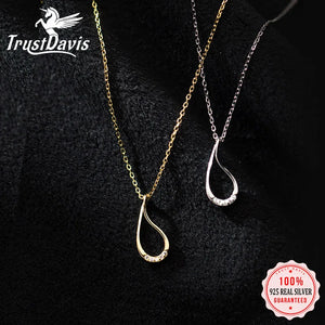 TrustDavis 925 Silver Water Drop CZ Choker Necklace