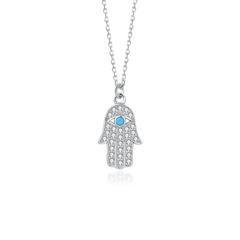 925 Silver Fatima's Hand Devil's Eye Necklace for Women Gift