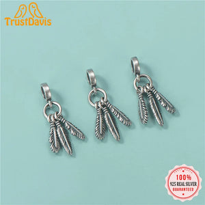 925 Sterling Silver Feather Tassels Charm Pendant DIY Necklace Bracelet