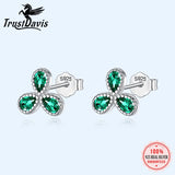 TrustDavis 925 Silver Flower Green CZ Stud Earrings Wedding Jewelry