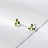 TrustDavis 925 Silver Flower Green CZ Stud Earrings Wedding Jewelry