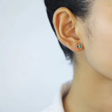 TrustDavis 925 Silver Flower Green CZ Stud Earrings Wedding Jewelry