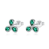 TrustDavis 925 Silver Flower Green CZ Stud Earrings Wedding Jewelry