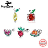TrustDavis 925 Silver Fruit Zircon CZ Stud Earrings for Girls DF2006