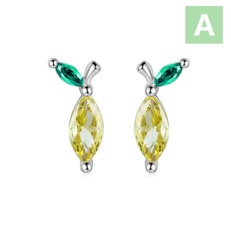 TrustDavis 925 Silver Fruit Zircon CZ Stud Earrings for Girls DF2006