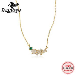 TrustDavis 925 Silver Zircon Necklace Women Charm Birthday Gift