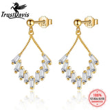 TrustDavis 925 Silver Zircon Stud Earrings 14K Plated, Women's Wedding Jewelry