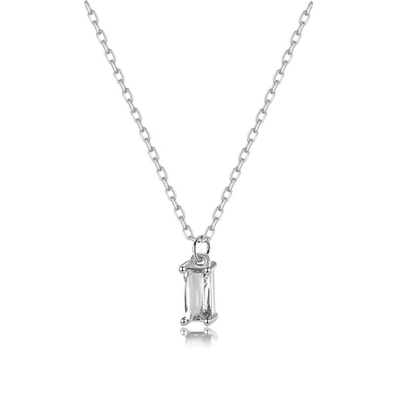 TrustDavis 925 Silver Square CZ Necklace Sweet S925 Jewelry