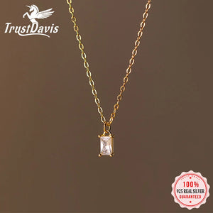 TrustDavis 925 Silver Square CZ Necklace Sweet S925 Jewelry