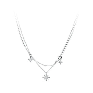 TrustDavis 925 Sterling Silver Square Star Double Layer Necklace for Women