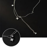 TrustDavis 925 Sterling Silver Square Star Double Layer Necklace for Women