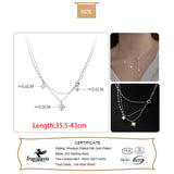 TrustDavis 925 Sterling Silver Square Star Double Layer Necklace for Women
