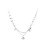TrustDavis 925 Sterling Silver Square Star Double Layer Necklace for Women