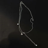 TrustDavis 925 Sterling Silver Square Star Double Layer Necklace for Women