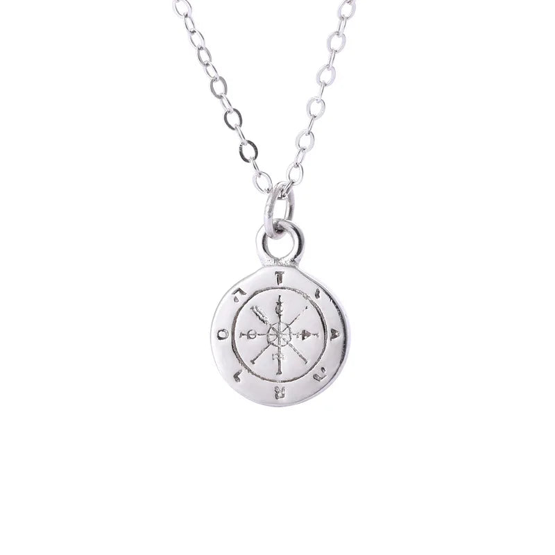 TrustDavis 925 Silver Compass Pendent Necklace for Women