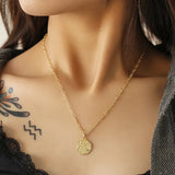 TrustDavis 925 Sterling Silver Round Coin Clavicle Chain Necklace