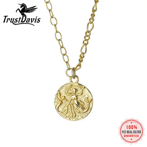 TrustDavis 925 Sterling Silver Round Coin Clavicle Chain Necklace