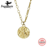 TrustDavis 925 Sterling Silver Round Coin Clavicle Chain Necklace