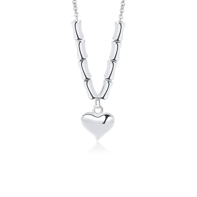 TrustDavis 925 Silver Heart Charm Necklace Vintage Clavicle Chain for Women